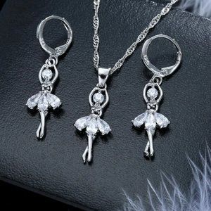 ⭐4pc Bundle Sale⭐ Diamond Ballerina, Pendant, Earrings and 18" Chain, 925 Silver